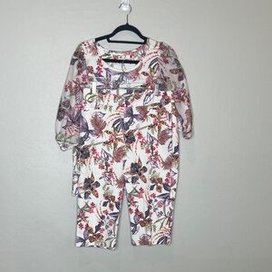 Chico's summer Floral Print top and cropped pants set size 2/1